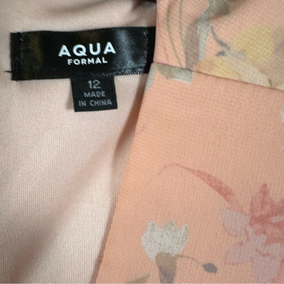 Aqua Formal Floral Cutout A-Line Long Gown Dress Ruffle Skirt Peach 12 NWT - Picture 6 of 8